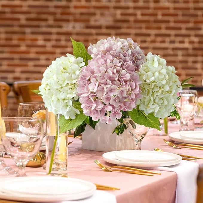 4Pcs 20" Dusty Pink Real Touch Fake Hydrangea Flowers,Full Lifelike Silk Artificial Hydrangeas Fake Flowers for Bouquet Table Centerpieces Spring Wedding Indoor Home