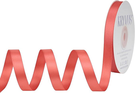 Coral Satin Ribbon, Double Faced 1/2 Inch X 25 Yards Coral Ribbon, for Gift Wrapping, Crafts, Hair Bow Making, Sewing, Flower Bouquet, Wedding Party Decor