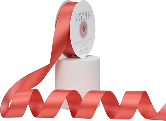 Coral Satin Ribbon, Double Faced 1 Inch X 25 Yards Coral Ribbon, for Gift Wrapping, Crafts, Hair Bow Making, Sewing, Flower Bouquet, Wedding Party Decor