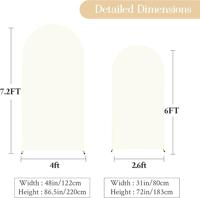 Ivory Arch Backdrop Cover Set of 2 Arch Cover 7.2 and 6ft Wedding Arch Cover Stretchy Backdrop Bridal Baby Shower Birthday Party Ivory Arch Covers Spandex