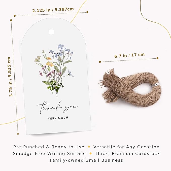 50 Thank You Gift Tags with String Attached, Small Thank You for Celebrating with Us Gift Bag Tags for Presents and Personalized Party Favors - Baby Shower, Wedding, Bridal Shower, Birthday, Floral