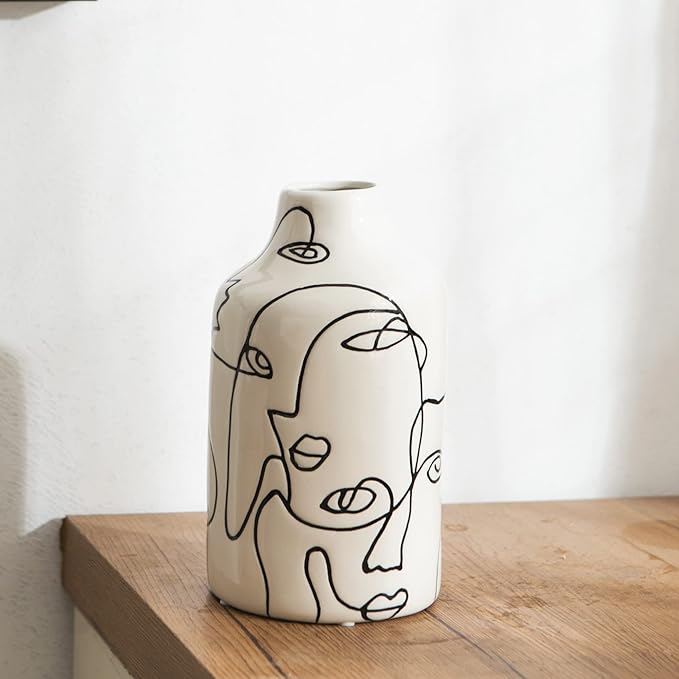 Kimdio Ceramic Vase for Home Decor, Abstract Irregular Design Flower Vase, Living Room Decor Minimalist Decorative Vases for Pampas Grass