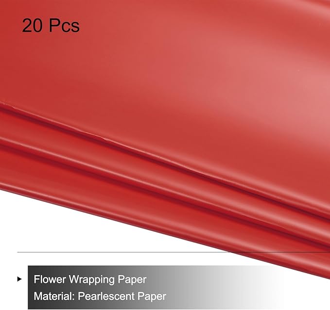 MECCANIXITY Pearlescent Film Flower Wrapping Paper 22.8x22.8 Inch Waterproof for DIY Crafts, Gift/Gift Box Packaging China Red Pack of 20