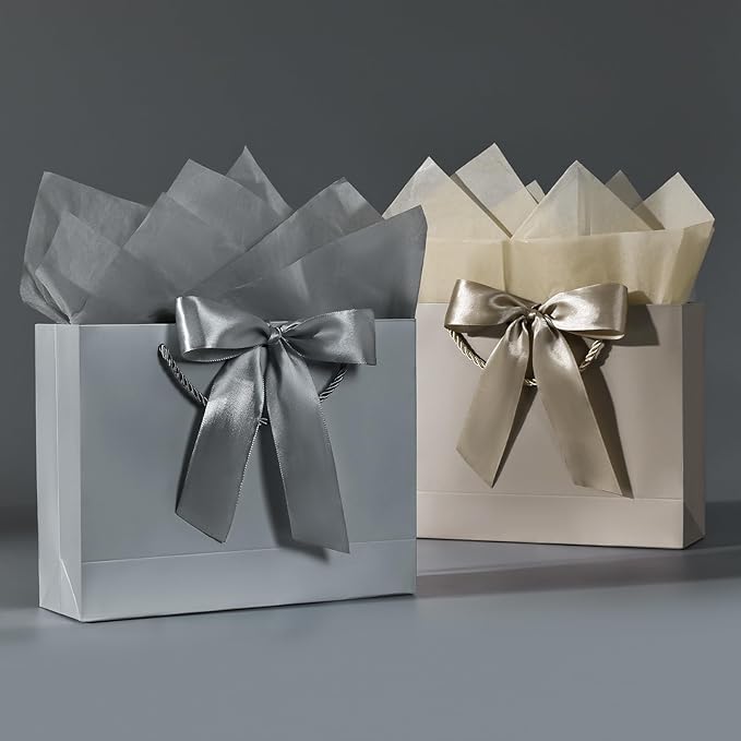 JMANNI Gift Bag, 1PCS Gift Bags Large with Ribbon and 1 Greeting Cards 2 Tissue Paper, Portable Paper Gift Bag with Handles, Birthday Gift Bags,Present Bags for Wedding Party Mothers Day