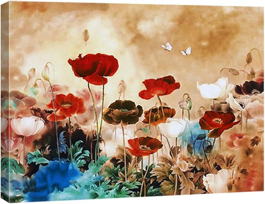 Wieco Art Blooming Poppies Extra Large Contemporary Colorful Flowers Pictures Paintings on Canvas Wall Art Modern Gallery Wrapped Floral Giclee Canvas Prints for Living Room Home Decorations XL