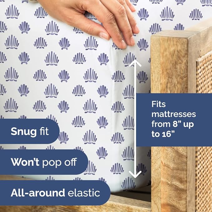 Coastal Bed Sheets - 1 Flat & 1 Fitted Sheet & 2 Pillowcases w/ Deep Pockets - Wrinkle & Fade Free Beach Themed Bed Set - Blue Sea Shell Bedding - Ultra-Soft, Breathable and Cooling - Full Size
