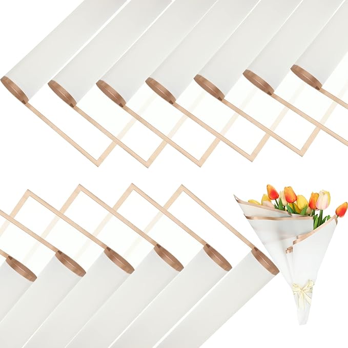 Yahenda 420 Sheet Flower Wrapping Papers Flower Bouquet Paper with Gold Edge Korean Style Bouquet Wrapping for Floral Supplies Wedding Anniversary DIY Gifts, 23 x 23 Inch(White)