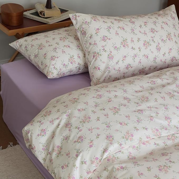 VM VOUGEMARKET Twin Comforter Set Lavender Pink Flower Bedding Comforter with 2 Pillowcases,All Season Use Bright & Lightweight Cottagecore Comforter Set for Teen Girls 68"x90"