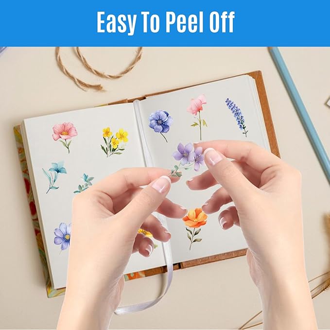 600Pcs Natural Flower Stickers,Self-Adhesive PVC Vintage Flower Stickers for Scrapbook,Laptop,Journal,DIY Project