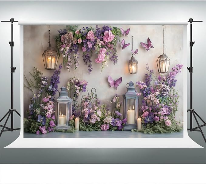 YongFoto Elegant Flower Wall Backdrop 10x7ft Floral Butterfly Candle Photography Background Baby Bridal Shower Wedding Girl Birthday Party Banner Room Decor Portrait Photoshoot Wallpaper Photo Booth