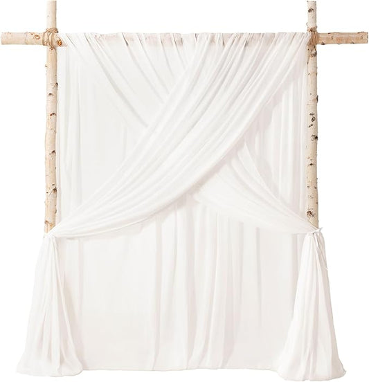 Ling's moment Weeding Arch Draping, 10Ft x 23Ft White Long Sheer Wrinkle-Free Drapes for Backdrop Curtain&Table Cloth for Birthday Party Baby Shower Photo Booth Decor