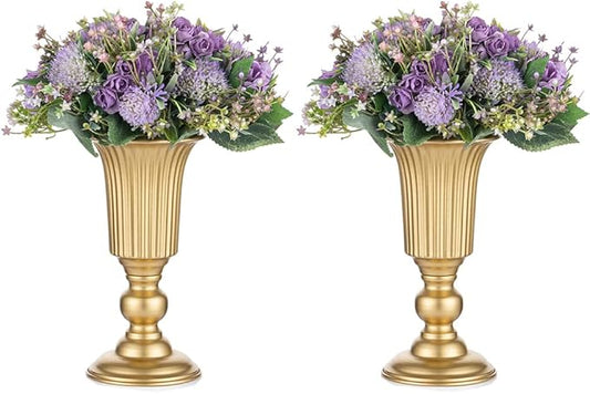Nuptio Pcs of 2 Flowered Metal Trumpet Vase Elegant Wedding Centerpieces Vase for Wedding Party Decoration, 23.2cm/9.13" Tall Artificial Flower Arrangements for Anniversary Ceremony