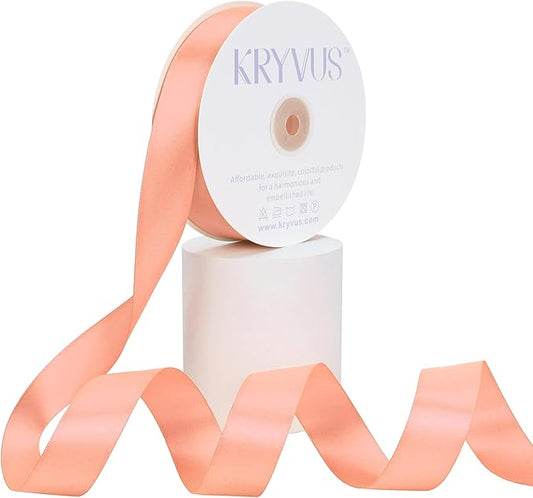 Peach Satin Ribbon, Double Faced 1 Inch X 50 Yards Peach Ribbon, Premium Satin Ribbons for Gift Wrapping, Crafts, Hair Bow Making, Sewing, Flower Bouquet, Wedding Party Decor