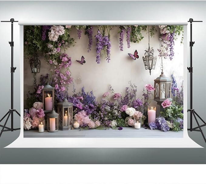 YongFoto Elegant Flower Wall Backdrop 5x3ft Floral Butterfly Candle Photography Background Baby Bridal Shower Wedding Girl Birthday Party Banner Room Decor Portrait Photoshoot Wallpaper Photo Booth