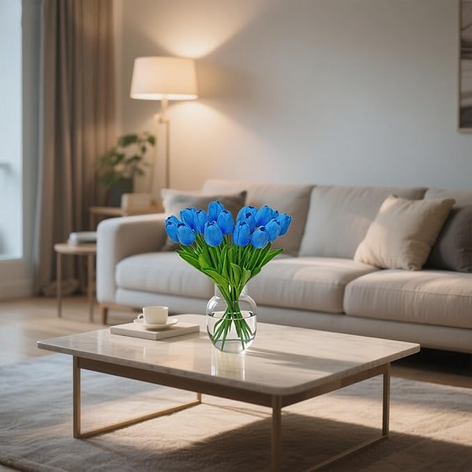 20pcs Fake Tulips Artificial Flowers Faux Flowers PU Faux tulips 13.5 Inch Mother's Day Easter Valentine’S Day Gifts in Home Kitchen Spring Decorations For Home (Sky Blue)