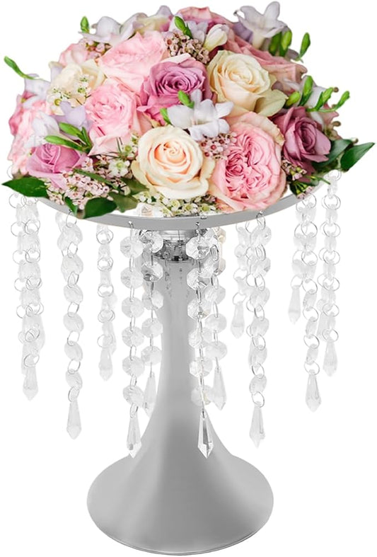 Flower Stand Vase, 10 Pcs Glam Crystal Wedding Reception Decorations with Sparkling Beads Table Center Display Flower Arrangement Flower Stand Metal Vase for Event Party Decor (Silver, H:10.23in)