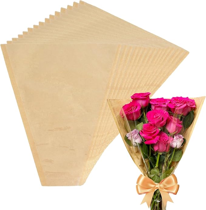 MYGOGOART 50 Pcs Flower Bouquet Wrapping Paper Flower Bags Sleeves for Bouquets Kraft Paper Floral Wrap Bags Flower Bouquet Supplies(14 x 16 x 3.9 inches)