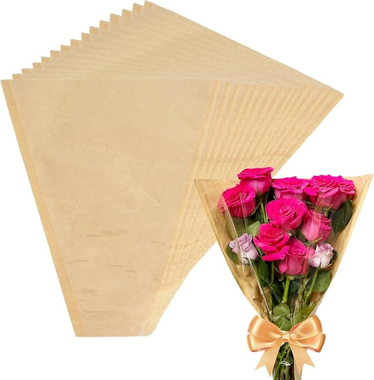 MYGOGOART 50 Pcs Flower Bouquet Wrapping Paper Flower Bags Sleeves for Bouquets Kraft Paper Floral Wrap Bags Flower Bouquet Supplies(14 x 16 x 3.9 inches)