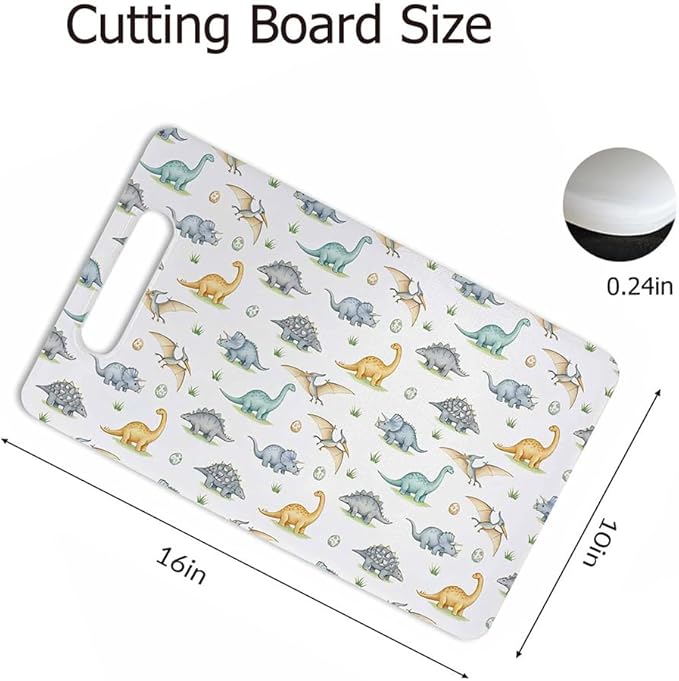 Cute Dinosaur Cutting Board Watercolor Cartoon Animal Colorful Grip Handle Chopping Boards Cutting Board for Kitchen Plastic 16" x 10" x 0.24"