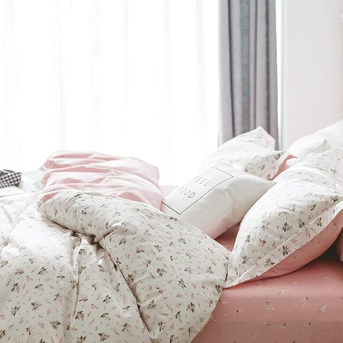 Floral Comforter Set Full Soft Bedding Comforter Set 3 Pieces Garden Style Pink Flower Print Botanical Flowers Comforter Set for All Seasons 1 Comforter and 2 Pillowcases (Floral, Full)