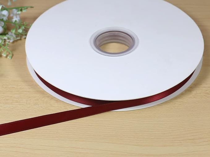 Maroon Double Faced Satin Ribbon 3/8 inch Flower Boutique Gift Wrapping Ribbon 10mm 100yards Continuous Fabric Silk Bow Ribbon for Christmas-DIY Crafts Hair Headband-Sewing-Wedding Decorations