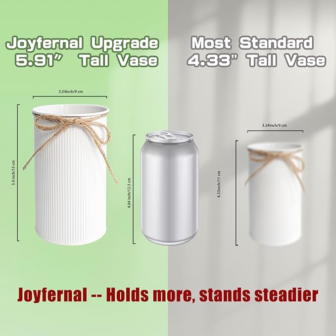 6" High Farmhouse Vases for Centerpiece, Rustic Mason Jars with Twine Bow for Flowers, Vintage Galvanized Metal Vase Tin Bucket for Wedding Home Decor (White, 6Pcs)