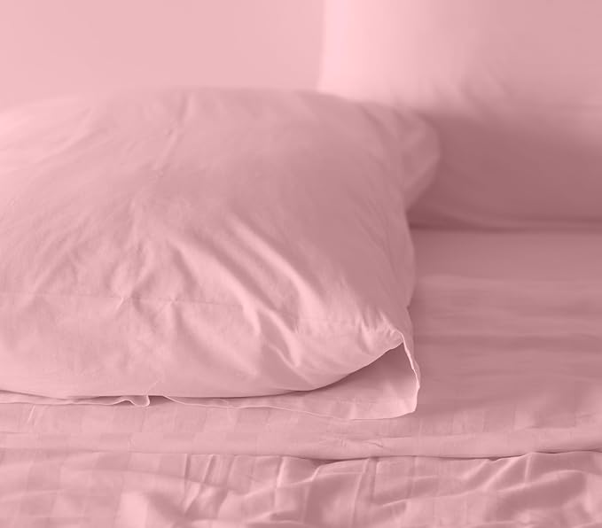 RUVANTI 100% Cotton King Size Sheets Set, 4 Pieces, Soft & Breathable Percale Weave Bedding, Deep Pocket 16", Hotel Standard, Crisp Cool Feel, Durable, Perfect Dyed Bed Sheet, Bridal Rose