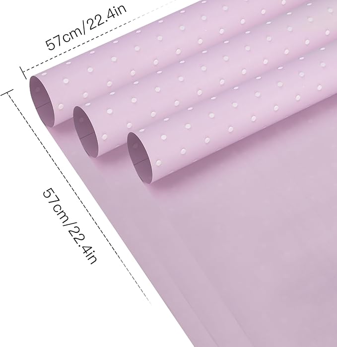WRAPAHOLIC 20 Sheets Flower Wrapping Paper - 22.4 x 22.4 inch Purple and White Polka Dots Water-Resistant Floral Bouquet Wrapping Paper, Florist Supplies Packaging for Wedding Birthday Gift DIY