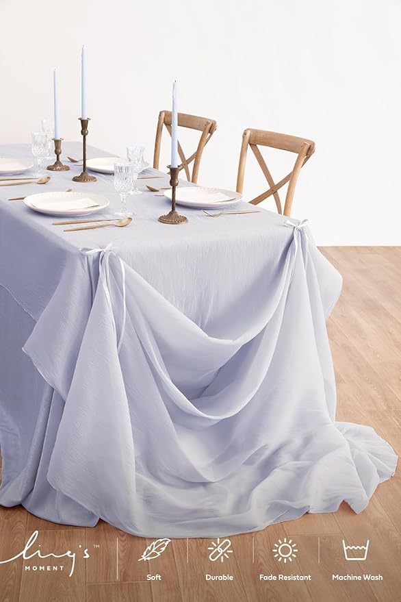 Ling's moment Blue Backdrop Curtains, 10Ft x 23Ft Dusty Blue Long Sheer Wrinkle-Free Background Backdrop Curtain&Table Cloth for Birthday Party Wedding Baby Shower Photo Booth Decor