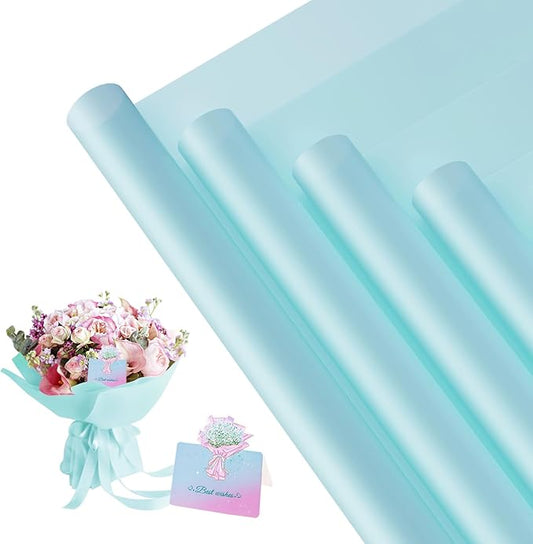 REAXYZNN 20 Sheets Flower Wrapping Paper, Waterproof Floral Bouquet Wrapping Paper with Cards for DIY Craft, Florist Packaging Supplies for Birthday, Wedding, Mother's Day Gift (Sky blue)