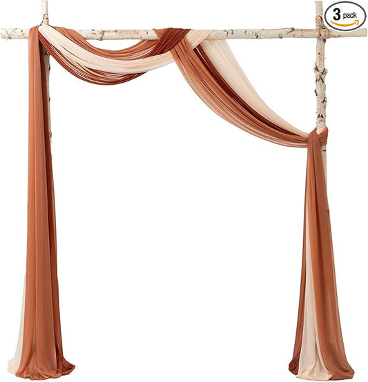 Ling's Moment Wedding Arch Draping Fabric - 20Ft Fall Wedding Arch Chiffon Fabric, Sheer Hanging Drapes Arrangement for Ceremony Backdrop Outdoors Party Swag Home Decor (Coral Peach & Terracotta)