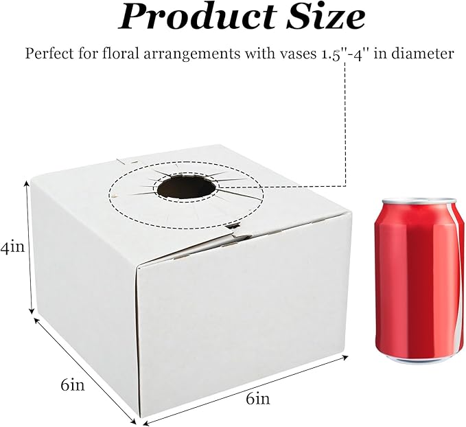 tonchean 100PCS Cardboard Delivery Boxes for Florists, Quick Fold Florist Delivery Box, Flower and Vase Boxes for Secure Floral Arrangements During Transport, 6" x 6" x 4"