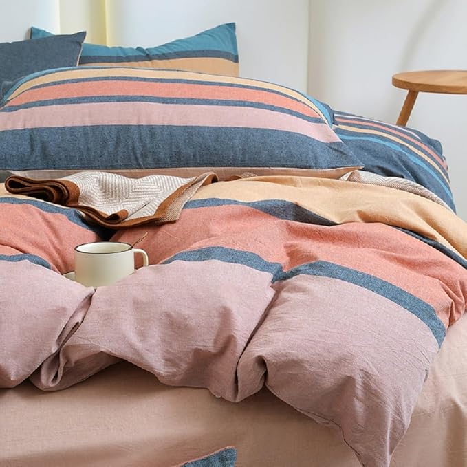 LifeTB Striped Comforter Set Queen Size Multi-Colored Stripes Pattern Comforter Fluffy Bed Set 3 Pieces Lightweight Bedding Comforter Modern Soft Patchwork Stripe Comforter Set with 2 Pillowcases