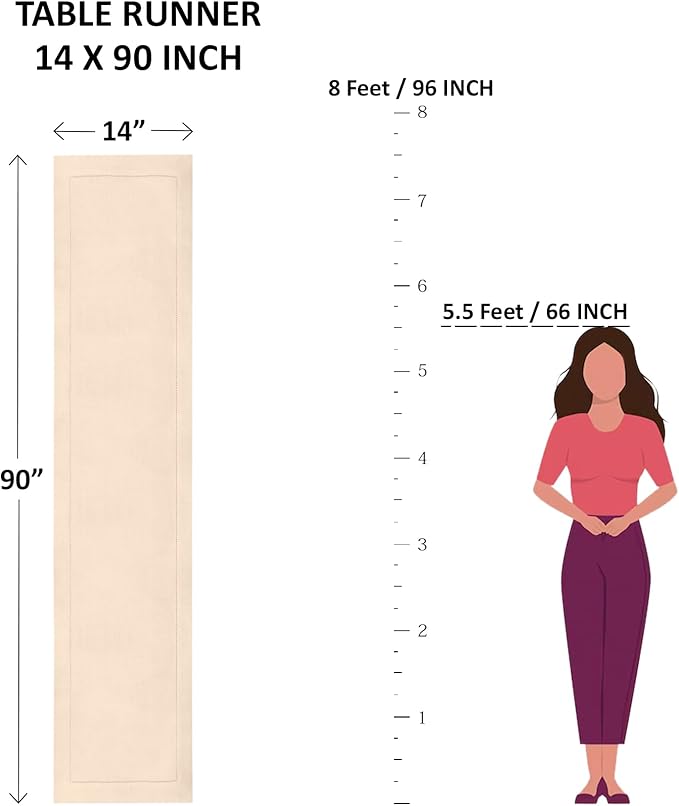 Solino Home Linen Checkered Table Runners 90 Inches Long - 100% Pure Linen Marshmellow Pink Buffalo Check Table Runner 14 x 90 Inch Ideal for Dining, Valentines, Spring, Easter