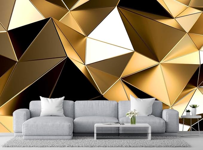 Golden 3D Geometric Lines Wallpaper for Large Background Wall murals, for Sofa Background Wall, TV Background Wall(Non-self-Adhesive)