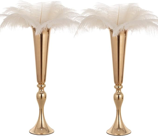Gold Centerpieces for Table Wedding Vase - 2 Pcs 21.9" Tall Versatile Metal Trumpet Vase Tabletop Flower Stand for Party Dinner Anniversary Ceremony Centerpiece Event