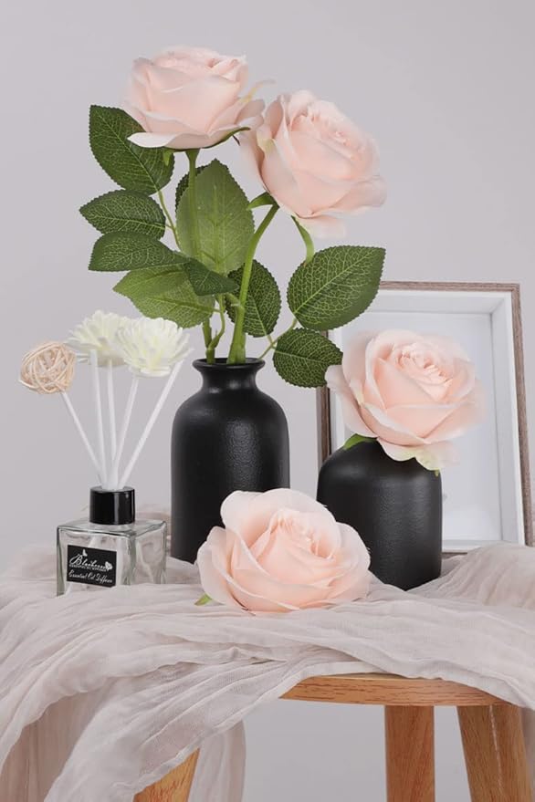 50pcs Roses Artificial Flowers Pink Fake Roses Flowers with Long Stems Silk Flowers for Wedding Bouquet Centerpices Decorations Party Bridal Baby Shower Home Decor