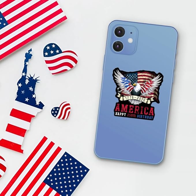 HANDICHI Design 5-Pack 6 Inch America 250th Birthday Stickers (1776–2026), Waterproof Patriotic Eagle & Flag Vinyl Decals