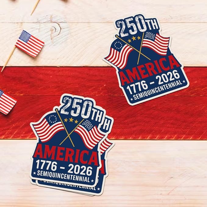 HANDICHI Design 5-Pack 6 Inch USA 250th Anniversary Stickers, Waterproof Patriotic Vinyl Decals with American Flag (1776–2026)