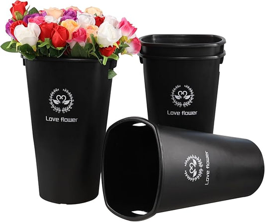 4-Pack 16 Inch Plastic Flower Buckets for Flower Bar, Plastic Vases Flower Display Buckets, Black