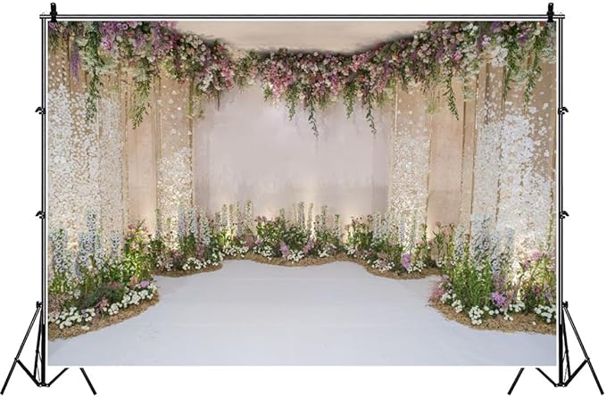 AOFOTO 10x7ft Wedding Backdrop Romance Archway Bridal Shower Flowers Wall Curtain Cradle Ceremony Banner Background for Photography Vinyl Anniversary Birthday Party Decoration Photoshoot Studio Props