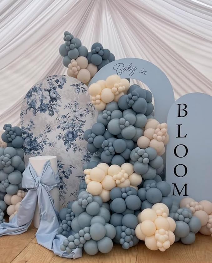 Arch Backdrop Cover Baby in Bloom Baby Shower Arch Stand Spandex Fabric Cover Blue Flowers Floral Pink Bows Girls Birthday Party Baptism Decorations (2.6X6ft,G-3856)