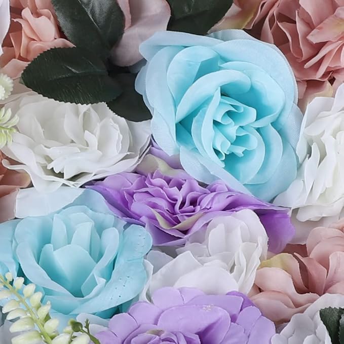 12 Pcs Artificial Flower Wall Panels 60x40cm 3D Flower Background for Wall, Wedding Flower Decorations Wall Silk Rose Panels for Candy Wall, Photo Areas, Stage Background Wall(Dahlia + Rose + Leaf)