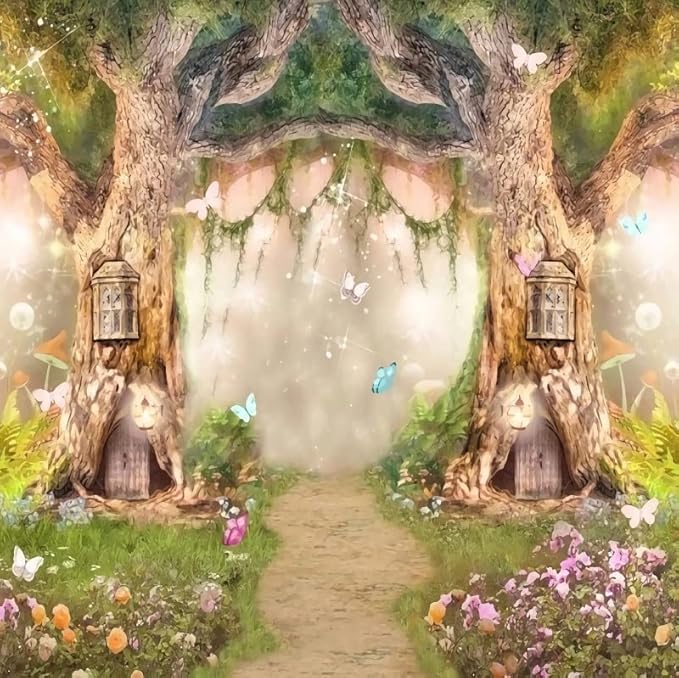 Leowefowa 6x6ft Vinyl 1st Birthday Backdrop Fairy Tale Forest Enchanted Flower Baby Shower Photo Background for Birthday Party Photoshoot Newborn Baby Kids Children Studio Props Photography Backdrops