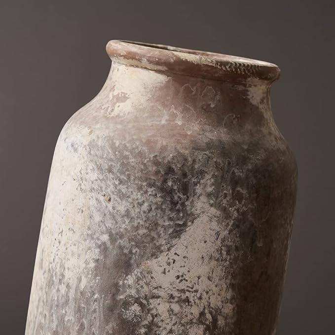SIDUCAL Rustic Ceramic Farmhouse Flower Large Vase, Whitewashed Terra Cotta Vase, Pottery Decorative Flower for Home Decor, Table, Living Room Decoration, Shelf Decor, Mantel, 9.5 Inch, Terra