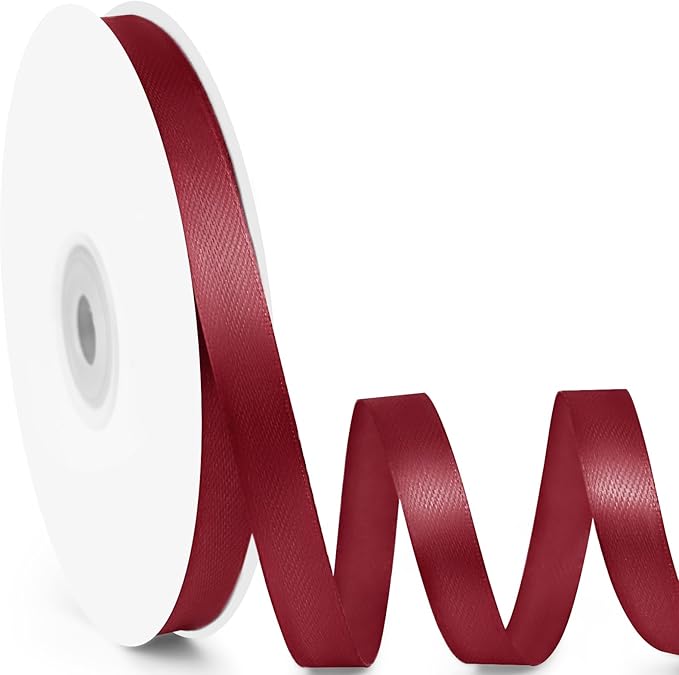 3/8" x 50 Yards Satin Ribbon - Burgundy Silk Ribbon with Spool - Ideal for Gift Wrapping, Floral Bouquets, Crafts, Wedding Party Decorations, Christmas and Sewing Projects