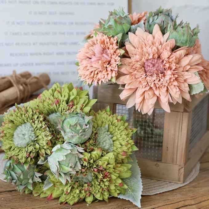 Kimura's Cabin 5Pcs Fake Sunflowers Flowers Artificial Silk Chrysanthemum Long Stems Faux Sunflower Bouquet for for Wedding Spring Home Garden Indoor Kitchen Table Decor(Green)