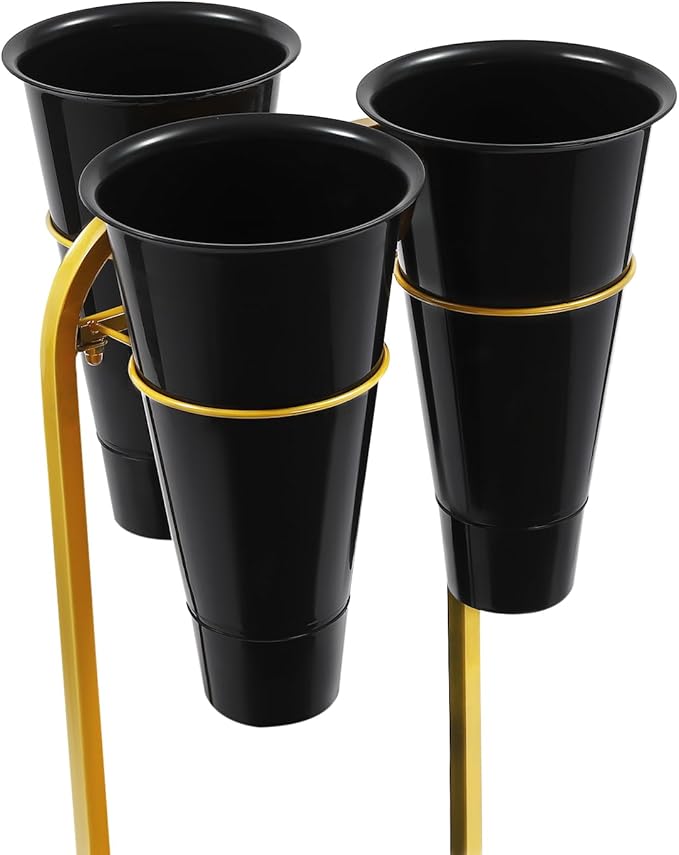 Flower Display Stand with 6 Buckets, Moving Plant Cart Shelf With Wheels and Bucket, Iron Florist Shelf, Indoor Outdoor Flower Rack for Home Patio Balcony (Black)