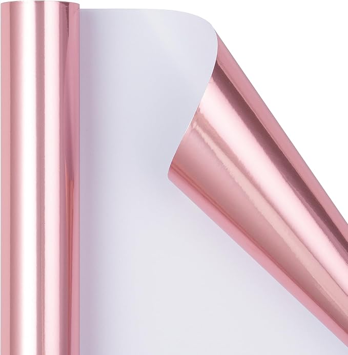 RUSPEPA Rose Gold Metallic Wrapping Paper, Mini Roll, Solid Color Paper Perfect for Wedding, Birthday, Valentine's Day, Baby Shower, Mother's Day, Bridal Shower, Anniversary, 17 Inches X 32.8 Feet