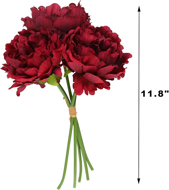 Tinsow Artificial Peony for Fall Home Decoration, 5 Pcs Red Faux Peonies for Halloween Decoration, Silk Flowers Bouquet,(10, Maroon)